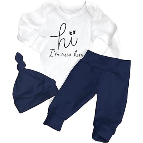 AGAPENG Baby Boy Clothes Newborn Boy Outfits Infant Letter Print Romper Long Pants Hat 3PCS Baby Boy's Clothing