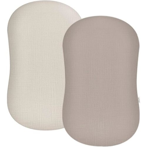 Muslin Baby Lounger Cover 2 Pack, Soft Breathable Newborn Lounger Pillow Cover for Boys Girls Infant (Beige & Vintage Taupe)