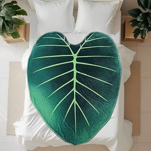 Soft Leaf Blanket Green Giant Leaf Shape Blankets Plant Print Throw Blanket Couch Bed Sofa for Plant Lovers Big Leaf Blankets Size 63x87 Inches