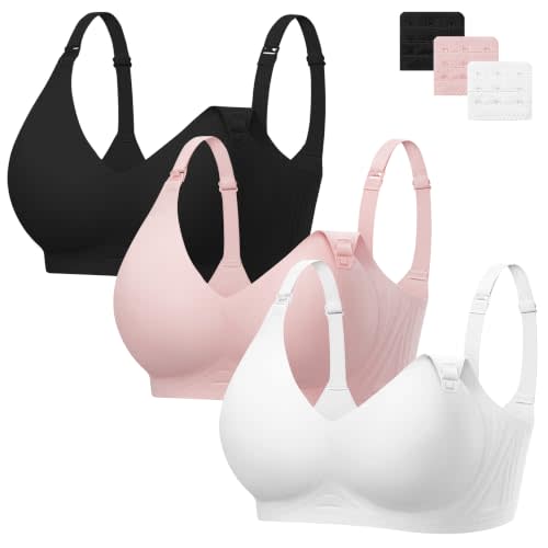 Angelhood 3 Pack Nursing Bras for Breastfeeding Seamless Pregnancy Maternity Bra Wireless Sleep Bralette with Extenders