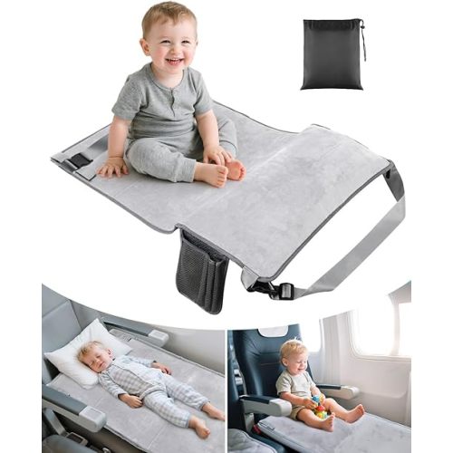 Toddler Airplane Bed, Portable Airplane Seat Extender Travel Bed for Kids, Soft Baby Plane Travel Essentials for Flying, Toddlers Long Flight Must Haves Footrest