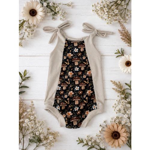 Woodland Baby Romper, Mushroom Wildflower Print, Handmade Fall Outfit, Boutique Romper