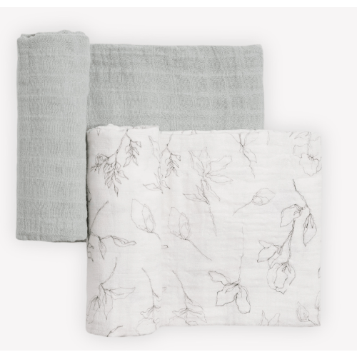Organic Cotton Muslin Swaddle Blanket 2 Pack - Pencil Floral