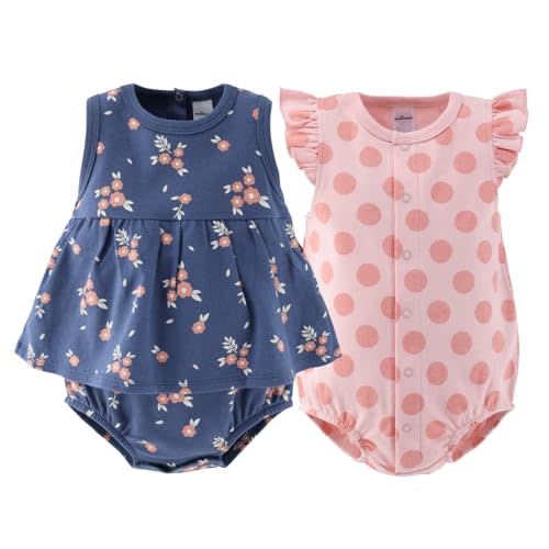 The Peanutshell Baby Girl Rompers 2 Pack - 100% Cotton Clothes and Dresses for Newborn, Infant and Baby Girls - Navy Floral
