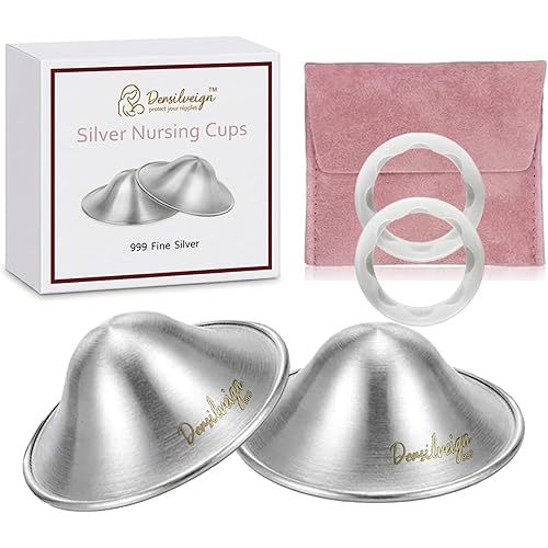 999 Original Silver Nursing Cups, Silver Nipple Cover with Silicone Protect Rings for Breastfeeding Essential, Silver Nipple Shield for Nursing Newborn, Metal Nipple Shields, Regular Size