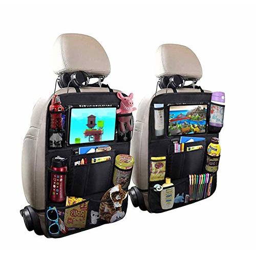 HOUSE DAY Car Backseat Organizer, Car Seat Back Protectors Kick Mats with 10" Touch Screen Tablet Holder, 9 Storage Pockets for Kids Toy Bottle Drink Vehicles Travel Accessories (2 Packs)