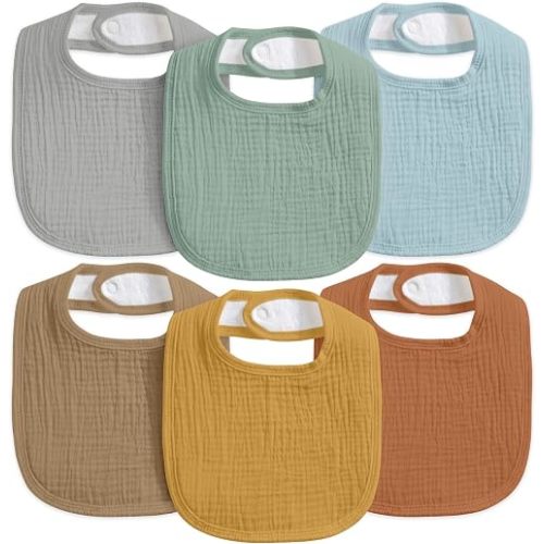6-Pack Muslin Baby Bibs for Drooling & Teething, Absorbent Bib