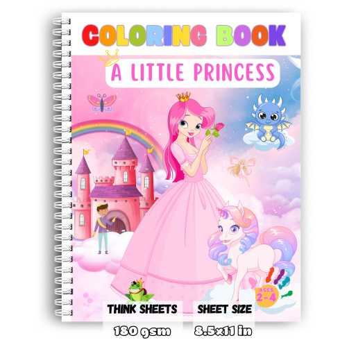 A Little Princess Coloring Book for Girls – 50 Magical Pages with Castles, Unicorns, and Royal Adventures, 8.5x11 in, Spiral Bound