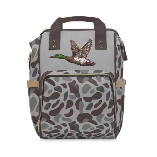 Gray Camo "Flying Duck" Diaper Bag: Hunting Travel Bag and Backpack