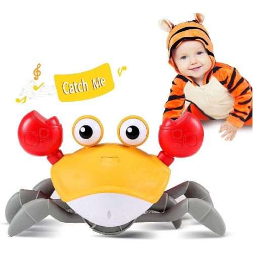 Ready! Set Play! Link Crawling Crab Baby Toy Great for Tummy Time Adjustable Speed & Volume For Baby & Toddler - Orange
