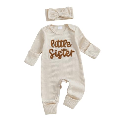 allshope Infant Baby Girl Fall Outfit Sweatshirt Romper Little Sister Lil Sis Long Sleeve Jumpsuit Newborn Clothes