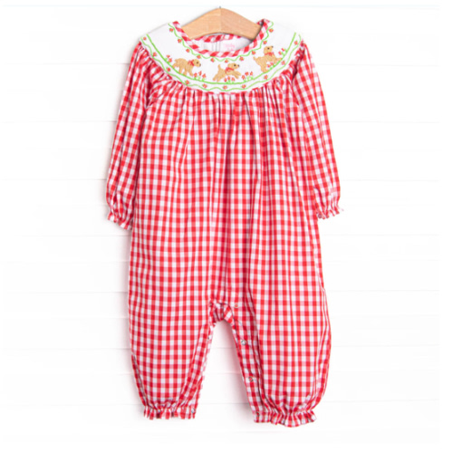 Chasing Tails Smocked Girl Romper, Red Check – Stitchy Fish