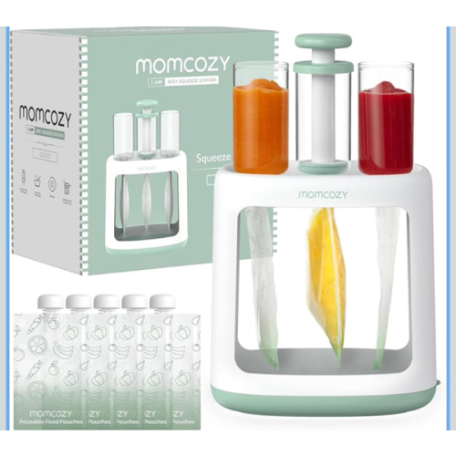 Momcozy Squeeze Station,Baby Food Maker&Pouch Filler for Homemade Baby Puree, BPA-Free, Dishwasher Safe, with Reusable Baby Food Pouches for Babies & Toddlers