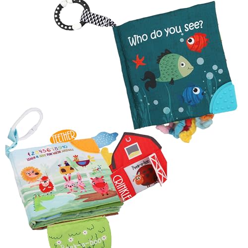 Fish Baby Crinkle Books & Farm Baby Toy for Newborn Babies Infants 0-6 6-12 & 12-18 Months Todllers