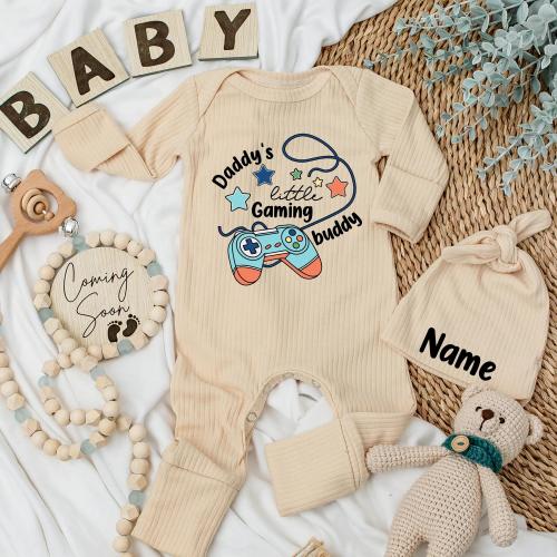 Daddy’s Little Gaming Buddy Newborn Bodysuit, Gamer Baby Romper for Newborn, Ribbed Coming Home Outfit, Baby Shower Gift for Gamer Dad
