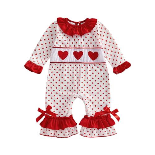 Rourufy Valentines Baby Girl Outfit Newborn Heart Polka Dot Ruffle Onesie One Piece Jumpsuit Infant Spring Cute Clothes