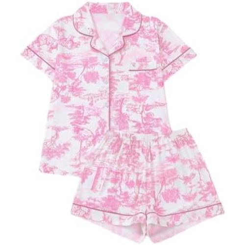 Floerns Women's Floral Pajamas Notch Collar Print Sleepwear Two Piece Pajama Set