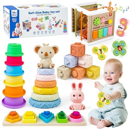 6 in 1 Musical Baby Toys 0-6-12-18 Months, Montessori Sensory Toys for Babies 6 to 12 Months, Infant Teething Sorting Stacking Cups Toys