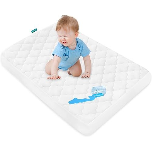 Biloban Pack and Play Mattress Protector 100% Waterproof | Quilted Mini Crib Waterproof Protector | Playpen Mattress Protector 39" X 27" Fits for Baby Foldable and Playard Mattress, White