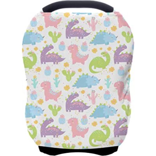 Car Seat Covers Canopy Cover - Multi-use Cover Carseat Canopy, Breathable Breastfeeding Cover, Car Seat Covers for Bbies, Boys & Girls Shower Gifts (Colorful Dinosaur)