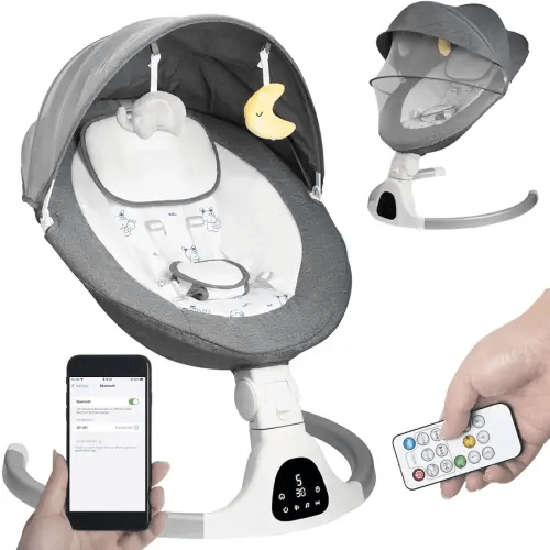 Baby Swing for Infants to Toddler Portable Babies Swing Timing Function 5 Swing Speeds Bluetooth Touch Screen Music Speaker with 10 Preset Lullabies 5-Point Carabiner
