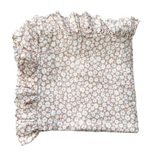 Organic Muslin Swaddle Blanket - Mocha Ditsy Floral Ruffle - Default Title - Harp Angel Boutique