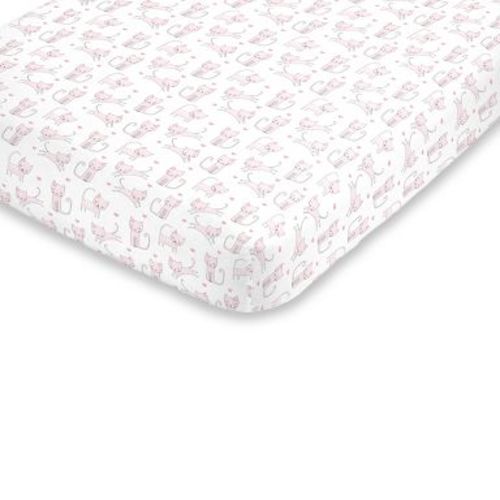 NoJo Super Soft Pink and White Purrdy Kitty Cat Fitted Crib Sheet