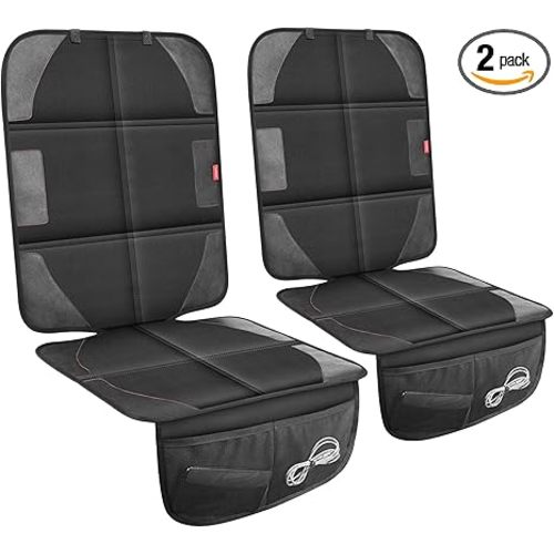 Car Seat Protector with Thickest Padding,Waterproof 600D Fabric Child Baby Seat Protector with Storage Pockets,Non-Slip Pets Cover Leather Reinforced Vehicle Seat 2 Pack