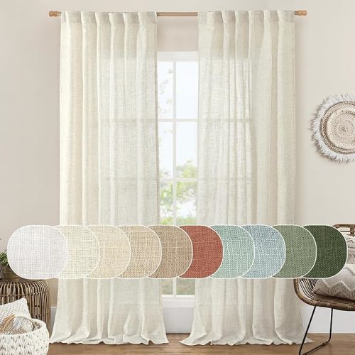 LAMIT Natural Ivory Semi Sheer Linen Curtains 84 inch Long, Cream White Light Filtering Living Room Panels Back Tab and Rod Pocket Neutral Drapes for Bedroom/Farmhouse, 2 Panels, 52 x 84 Inch