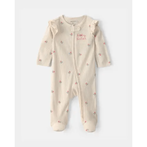 Baby Girl 'Baby Sister' Cotton 2-Way Zip Sleep & Play Pajamas - Ivory | Carter's