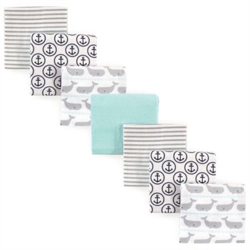 Hudson Baby Infant Boy Cotton Poly Flannel Receiving Blankets Bundle, Gray Whale, One Size