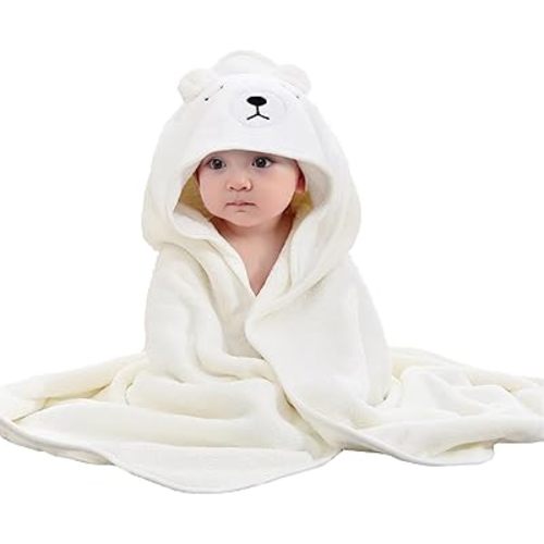 Hooded Baby Towel, Baby Bath Towels with Hood,Unique Animal Design Baby Towel with Hood Soft Absorbent Baby Bath Towels, for Newborn Baby Boy and Girl (White)