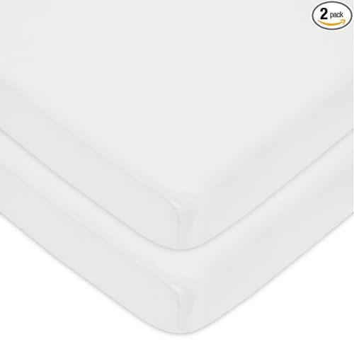 American Baby Company 2 Pack 100% Natural Cotton Fitted Pack and Play Sheets 39" x 27" - Soft & Breathable Pack N Play Sheets for Playard & Mini Crib Mattress, White, for Boys & Girls
