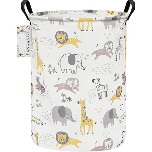 FANKANG Cesta de almacenamiento, cesta de lona plegable con revestimiento de polietileno impermeable, cestas de almacenamiento grandes para niños y niñas, oficina, dormitorio, ropa, juguetes (animales encantadores)