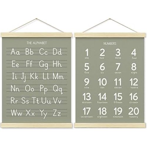 BONETAT Numbers alphabet poster for Nursery Toddlers, Play Room Wall Decor, ABC Wall Chart, Wall Hanging Decor for Toddler Playroom Decor Kids Wall Decor, Wooden Frame Alphabet Banner-A06
