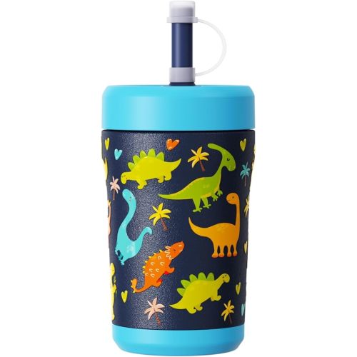 Sursip Toddler Kids Insulated Tumbler with Straw and Lid, 12 oz Vacuum Stainless Steel Sippy Cup Spill Proof with Transparent Visible Lid, BPA Free & Dishwasher Safe - Dinosaur