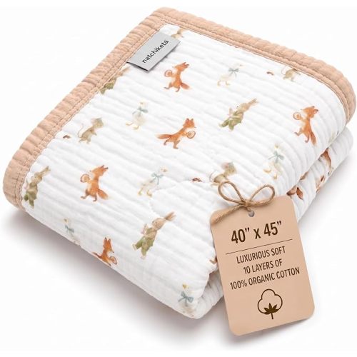 Organic Cotton Muslin Baby Blanket for Boys and Girls - Luxurious Soft Toddler Quilt for Swaddling - Gender Neutral Blanket - Baby and Toddler Gift - Party Animals