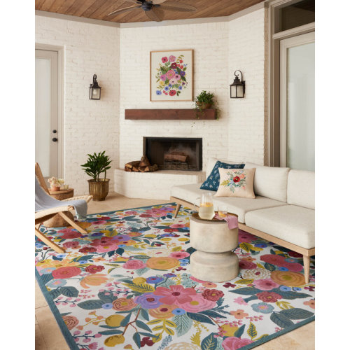 Rifle Paper Co. x Loloi Perennial Rose / Multi Indoor / Outdoor Area Rug & Reviews | Wayfair
