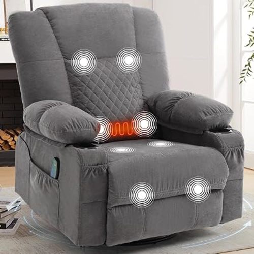 Oversized Swivel Rocker Recliner with Heat Massage Manual Reclining Chair