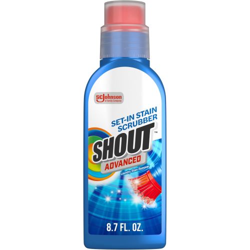 Shout Advanced Stain Remover Gel for Clothes Laundry, Ultra Concentrated Gel with Built-in Scrubber Brush for Deep Set-In stains, 8.7oz