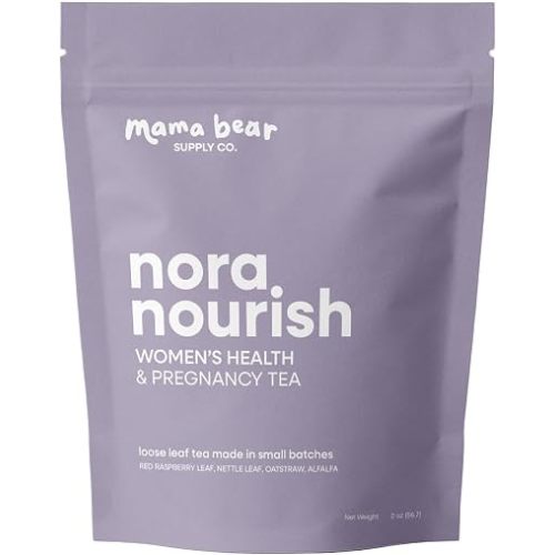 Nora Nourish Organic Pregnancy Tea – Red Raspberry Leaf Herbal Blend for Third Trimester, Postpartum & Women's Health – Caffeine-Free Loose Leaf Tea (2 oz (30 servings))