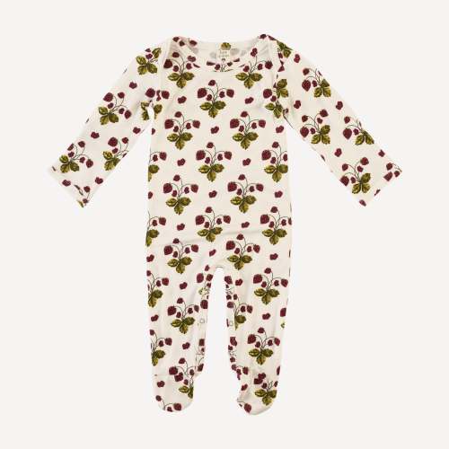 long sleeve lap neck footie | dainty strawberries | bamboo – kate quinn