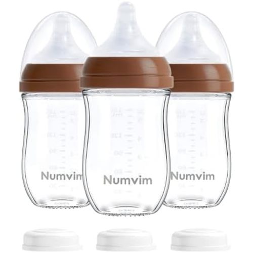 Natural Glass Baby Bottles Gentle & Slow Flow, Newborn Breastfeeding Bottle with Anti Colic Nipple for 0 Months Babies, 3 Packs (Brown (5 Ounce), 1 Count (Pack of 3))