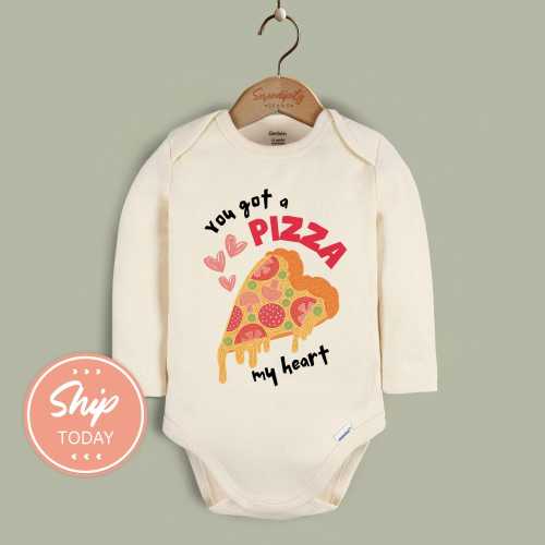 You Got A Pizza My Heart Baby Onesie® Gift, Pizza Lover Baby Outfit, Cute Baby Shower Gift, Fun Pizza Print, Baby Onesie® Hearts, (KA-VAL6)