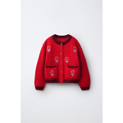 EMBROIDERED FLORAL CARDIGAN - Red | ZARA United States