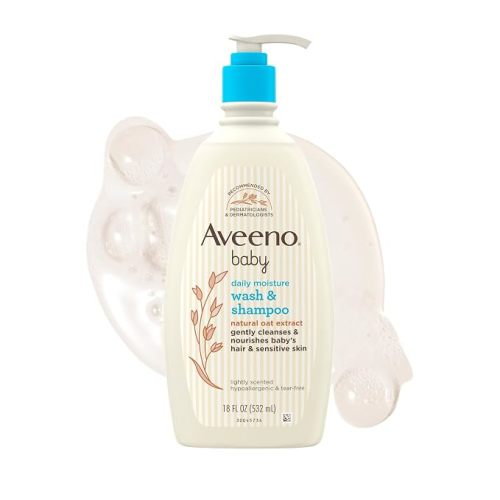 Aveeno Baby Daily Moisture Wash & Shampoo, Tear-Free, 18 fl. oz