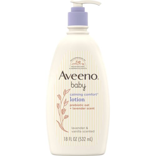 AVEENO BABY Calming Comfort Moisturizing Body Lotion with Relaxing Lavender & Vanilla Scents, Non-Greasy Baby Lotion, Nourishing Prebiotic Oatmeal, Paraben- & Phthalate-Free, 18 fl. oz
