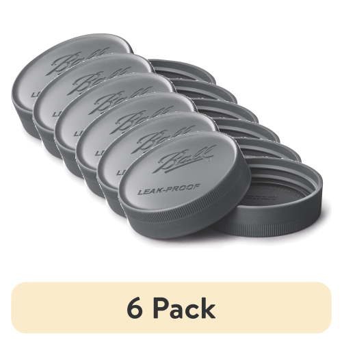 (6 pack) Ball 6-Pack Leakproof Plastic Mason Jar Lids - Regular Mouth, One-Piece Reusable Canning Jar Lids for Meal Prep and Freezer Storage, Fits Ball Regular Mouth Mason Jars