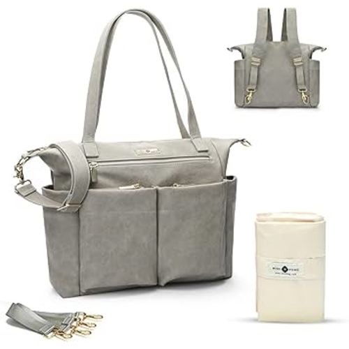 miss fong Diaper Bag Tote Baby Bag Leather Diaper Backpack Large Diaper Tote Bag for girls & boys Diaper Bag Purse with 11 Pockets,Changing Pad, Stroller Straps,4 Insulated Pockets