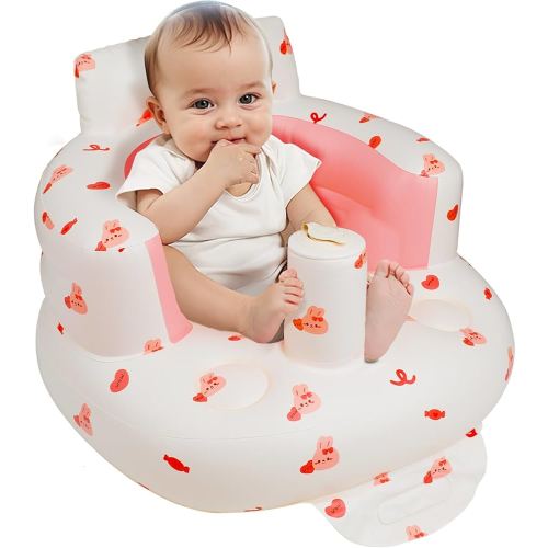 Inflatable Baby Chair with Built in Air Pump, Sit me Up Floor Seat for Baby 3 Months & Up, Blow Up Baby Seats for for Infants for Sitting Up - Bunny